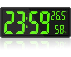 Digitale Wandklok Groot Scherm - Met Temperatuur En Vochtigheid Voor Ouderden - Automatische Helderheidsaanpassing Led-display - 1 Stuks - Slaapkamer Keuken groen