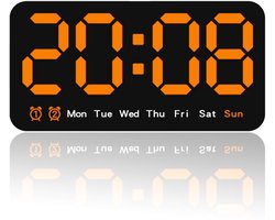 Digitale wandklok, LED-wekker, groot digitaal display, dubbele alarmfunctie, helderheid in 3 standen - oranje licht