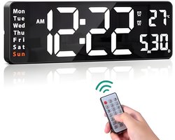 Digitale wandklok van 40,6 cm met afstandsbediening, digitaal display met 10 helderheidsniveaus, countdown grote klok met datum/tijd/temperatuurweergave, 2 alarmen, wandklokken voor thuis en kantoor