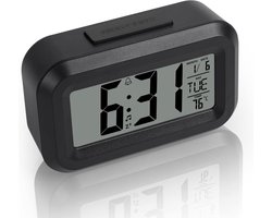 Digitale Wekker Bedside, LED Display Klokken met Verstelbare Snooze 12/24 uur, Temperatuur, Datum, Timer, Lichtbediening Draagbare Wekkers voor Slaapkamer Home Office Keuken (Zwart)