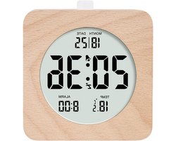 Digitale Wekker - Houten Klok - Rustige Slaap - Helder LCD - 10 x 10 cm - Houtkleur