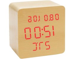 Digitale Wekker - Houten Klok - Slaapkamer Decoratie - Intelligente Spraakbesturing - 9x6x9 cm - Rood