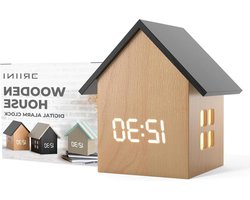 Digitale Wekker - Huisvormig - Wakker Worden - Temperatuurweergave - Groot formaat - Licht Hout