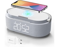 Digitale Wekkerradio met Draadloze Oplader en Bluetooth Luidspreker - Slimme Nachtlamp met USB-oplader en FM Radio