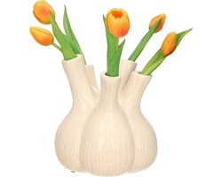 Dijk Natural Collections Bloemenvaas Gouda - vaas voor tulpen - creme wit - D17 x H20 cm - toetervaas