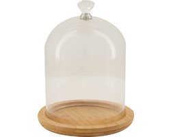 Dijk Natural Collections stolp - glas - houten bruin plateau - D12 x H16,3 cm