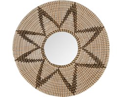 Dijk Natural Collections wandspiegel - Boho/Ibiza stijl - zwart/wit/beige - zeegras - Dia 52 cm