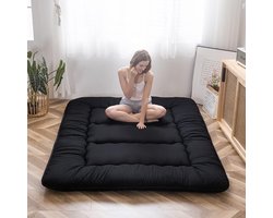 Dik Japans Vloermatras, Opvouwbaar en Oprolbaar voor Slaapzaal en Woonkamer - Multifunctioneel Futon-Matras (135x190 cm, Zwart)