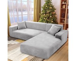 Dikke fluwelen bankovertrek met één kussensloop, superzachte elastische bankovertrek in zilvergrijs voor 1/2/3/4-zits (L-vormige hoekbank vereist twee stuks)