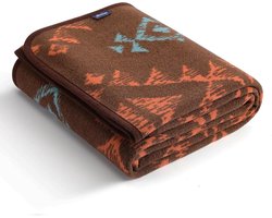 Dikke grote warme wasbare Merino wollen deken voor slaapbank buiten picknick reizen camping - het hele seizoen - 160 x 200cm - Navajo stijl bruin
