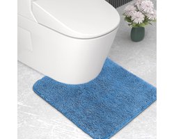 Dikke Microvezel Badmat en Toiletmat - Super Absorberend Badkamertapijt - U-vorm - Blauw - 50 x 50 cm