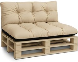 Dikke Palletkussens Buiten Zitkussen en Rugkussen Beige voor Palletbanken