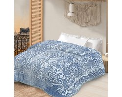 Dikke tweepersoons warme sprei - tweepersoons plaid/sprei - Lichtblauw/blauw- glanzende sprei - 210x200