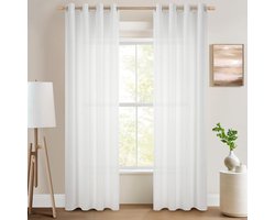 Dikke Voile Gordijnen met Oogjes voor Woon- en Slaapkamer - 140x235 cm - 2 Panelen - Luxe Linnen Look