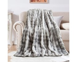 Dikke, warme Angora fleecedeken, 1000 g/m², grote pluizige en veelzijdige deken voor slaapkamer, bank, reizen, kinderen, camping (grijs met strik, 100 x