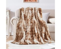 Dikke - warme angora-fleecedeken - 1.000 g/m² - grote pluizige en veelzijdige deken voor slaapkamer - bank - reizen - kinderen - camping (koffiekleur - geverfd met knopen) - 160 x