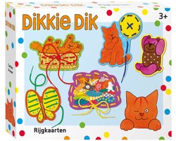 Dikkie Dik Rijgkaarten - 5 kaarten en 4 gekleurde rijgveters - In opbergdoos - Peuter en kleuter speelgoed - Voor meisjes en jongens - Vanaf 3 jaar - Speelgoed kinderen - Bambolino Toys