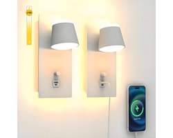 Dimbaar Bed Wandlampje - Wandverlichting USB Leeslamp Muur - Slaapkamer Verlichting - Met USB en Type-C Poort - 260x120x31 mm
