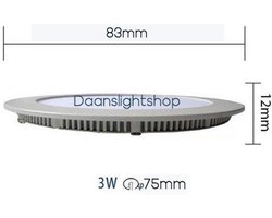 Dimbaar LED inbouwspot Set van 4 stuks Downlight set Ronde inbouw ledspot 3W 3000K Warm Wit licht met dimbare driver. dimbare downlighter led. Boormaat van de led spot is hetzelfde als van een inbouw dozenboor, dus maar 1 gatenzaag nodig.