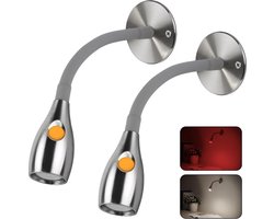 Dimbaar leeslampje 12V 4000K rood licht voor het bed - zwanenhals LED spot boot caravan - drukdimmer (Aluminium)