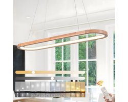 Dimbare Houten LED Kroonluchter met Verstelbare Ring voor Eetkamer en Woonkamer