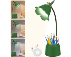 Dimbare LED-bureaulamp - Bloemen- en vogelmotief - Oplaadbaar via USB - 3 lichtkleuren - Staande leeslamp - Aanraakschakelaar - Leuke kamerdecoratielamp - Leeslamp - groen