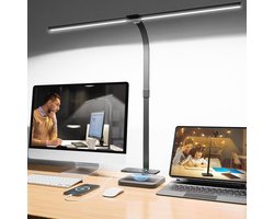 Dimbare LED Bureaulamp met Draadloos Opladen en USB-oplaadfunctie - 80 cm Verstelbare Zwanenhals - 5 Kleuren & Helderheidsniveaus