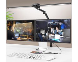 Dimbare LED Bureaulamp met Gebarenbesturing en USB-C, Extra Brede Dubbele Kop en Oogbescherming - Ideaal voor Thuiswerk