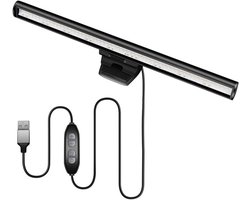 Dimbare led-bureaulamp met klem voor laptop en monitor, USB-aansluiting en dimbare verlichting