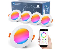Dimbare LED Plafondlamp 7W 660LM RGB en Warmwit - Slimme App Bedienbare Inbouwspots voor Badkamer, Keuken en Woonkamer (4 Stuks)