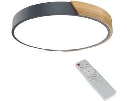 Dimbare LED Plafondlamp 96W Ø60 cm met Afstandsbediening – Moderne Houten Plafondlamp, Instelbaar 2800-6500K, Voor Woonkamer Slaapkamer - Grau