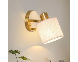 Dimbare Wandlamp met Schakelaar - Beige Linnen Kap en Gouden Accenten - Rotatable voor Slaapkamer, Hal en Woonkamer