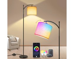 Dimbare Wifi Vloerlamp voor Woonkamer en Slaapkamer - RGB-kleuren, Smart App Controle, Meerdere Helderheidsinstellingen en Verstelbare Lampenkap