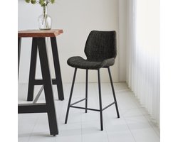 Dimehouse - Barkruk Beau - Barkrukken met rugleuning - Zwart - Stof - Geschikt voor Keuken(blad) hoogte - Zithoogte 67 cm - Industrieel - Niet in hoogte verstelbaar - Barstoel Zwart