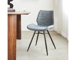 Dimehouse Beau Eetkamerstoel Blauw Chenille Stof - Zonder Armleuningen - Stof - Modern