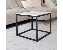 Dimehouse Bijzettafel Fien Vierkant Sintered Stone Wit 50x50 cm - 50 x 50 x 44 cm - Marmer - Modern - Vierkant