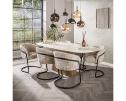 Dimehouse Deens Ovaal Eettafel Jimi 215 cm 3D Keramiek Travertin - Keramiek - Japandi - Deens ovaal