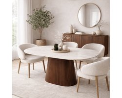 Dimehouse Deens ovale eettafel Lea sintered stone travertin walnootlook 180x90 cm - Marmer - Modern - Deens ovaal
