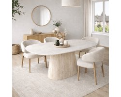 Dimehouse Deens ovale eettafel Lea sintered stone travertinlook 180x90 cm - Marmer - Modern - Deens ovaal