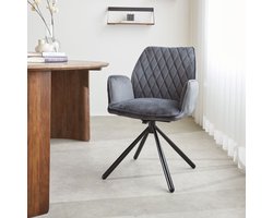 Dimehouse Draaibare Eetkamerstoel Antraciet Velvet Novan – 180° Draaibaar - Velvet - Design