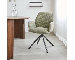 Dimehouse Draaibare Eetkamerstoel Groen Novan Chenille – 180° Draaibaar - Stof - Industrieel