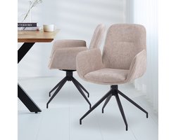 Dimehouse Draaibare Eetkamerstoel Nela Chenille Beige - Met Armleuningen - Stof - Design