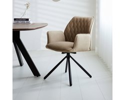 Dimehouse Draaibare Eetkamerstoel Taupe Bouclé Novan – 180° Draaibaar - Stof - Scandinavisch & Basic