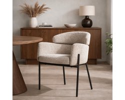 Dimehouse Eetkamerstoel Bouclé Beige - Japandi - ronde vormen - Lola - Stof - Scandinavisch & Basic