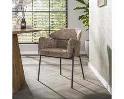 Dimehouse Eetkamerstoel Chenille Taupe met ronde rug en arm - Lola - Chenille - Scandinavisch & Basic