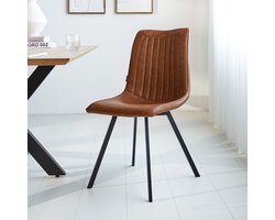Dimehouse Eetkamerstoel Jimmy PU-kunstleer cognac - Kunstleer - Industrieel