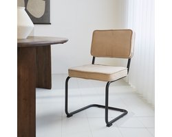 Dimehouse Eetkamerstoel Remo Beige Ribstof - Zonder Armleuningen - Stof - Industrieel