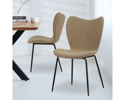 Dimehouse Eetkamerstoel Taupe Bouclé Stof Sia - Zonder Armleuningen - Stof - Scandinavisch & Basic
