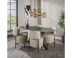 Dimehouse Eettafel Dolore 180x90 cm Deens Ovaal Marmerlook Zwart - Keramiek fossil black - Design - Deens ovaal