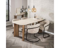 Dimehouse Eettafel Jimi Curvo Keramiek Travertin 180 cm - Keramiek - Japandi - Rechthoek
